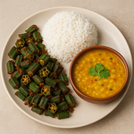 Dal+ Bhindi fry with Rice