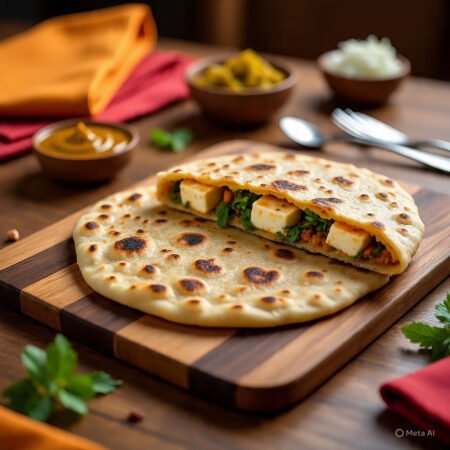 Paneer Paratha ( 2PC)+Curd+Pickle