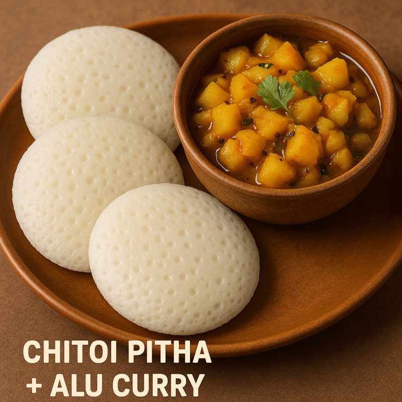 Chitou Pitha (ଚିତୋଉ ପିଠା) 3 pcs ( Rice coconut Dosa) + Alu curry (ଆଳୁ ଦମ)