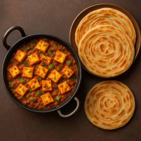 Kadhai Paneer with 3 Lachha Paratha