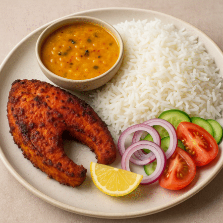 Masala fish fry(2PC) and Dal with Rice