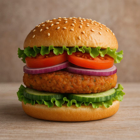 Home made Cheese Veg Burger with French Fries