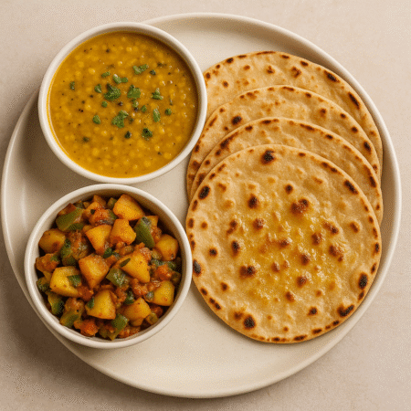 North Indian Veg Combo (Mix Dal+Aalu Capsicum Sabji ) with 4 Ghee Roti
